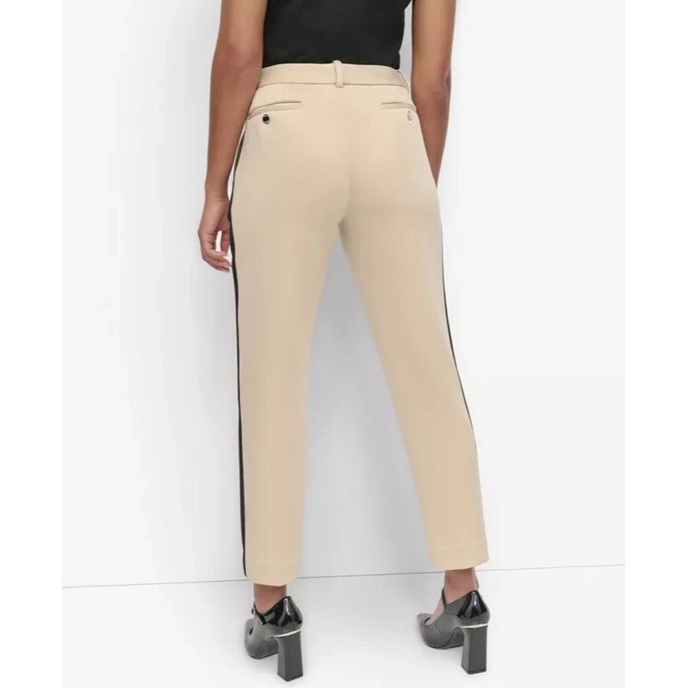 DKNY Women's Soft Hand Scuba Ankle Dressy Pants Sides Stripes Beige Black Size 0 - Picture 5 of 11